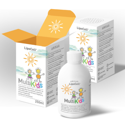 LipoCell MultiKids folyékony étrend-kiegészítő őszibarack ízben 250 ml